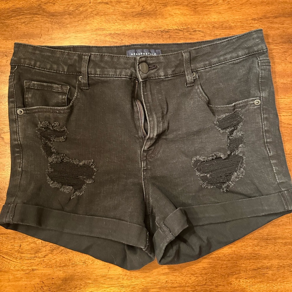 Aeropostale Black High Rise Midi Jean Shorts
